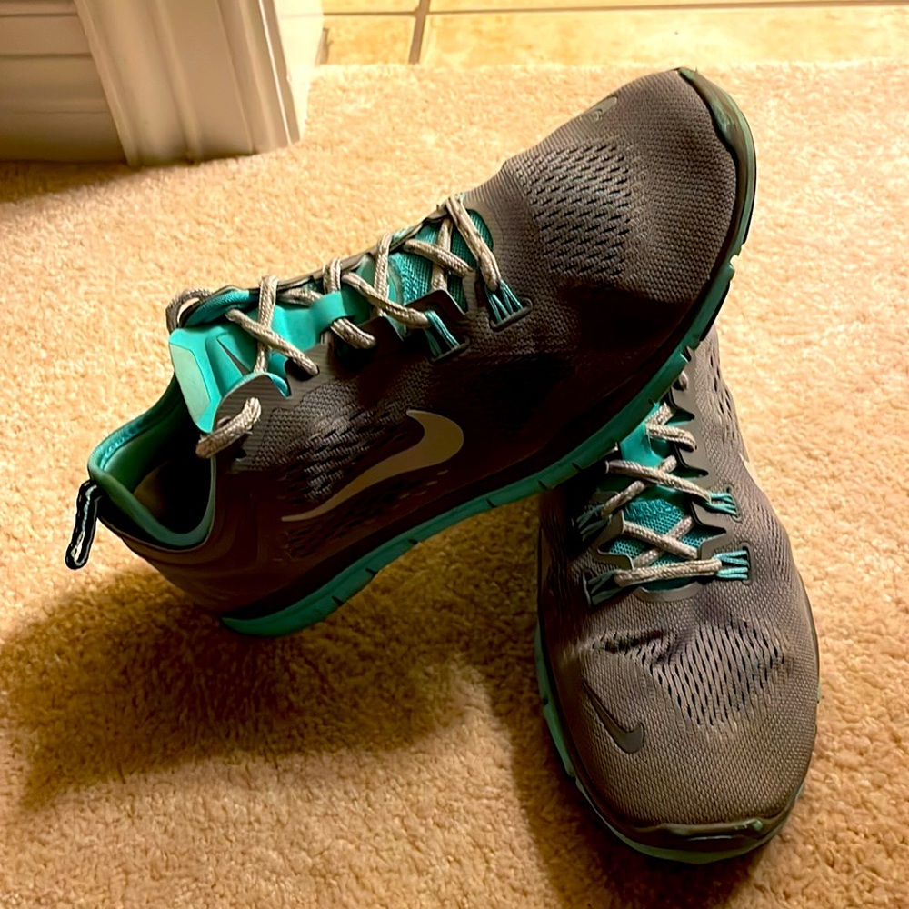 Nike personalized grey and teal workout shoes